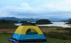 Tent set up near waterside